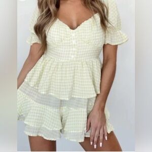 MABLE Lime Gingham Plaid Ruffled Romper